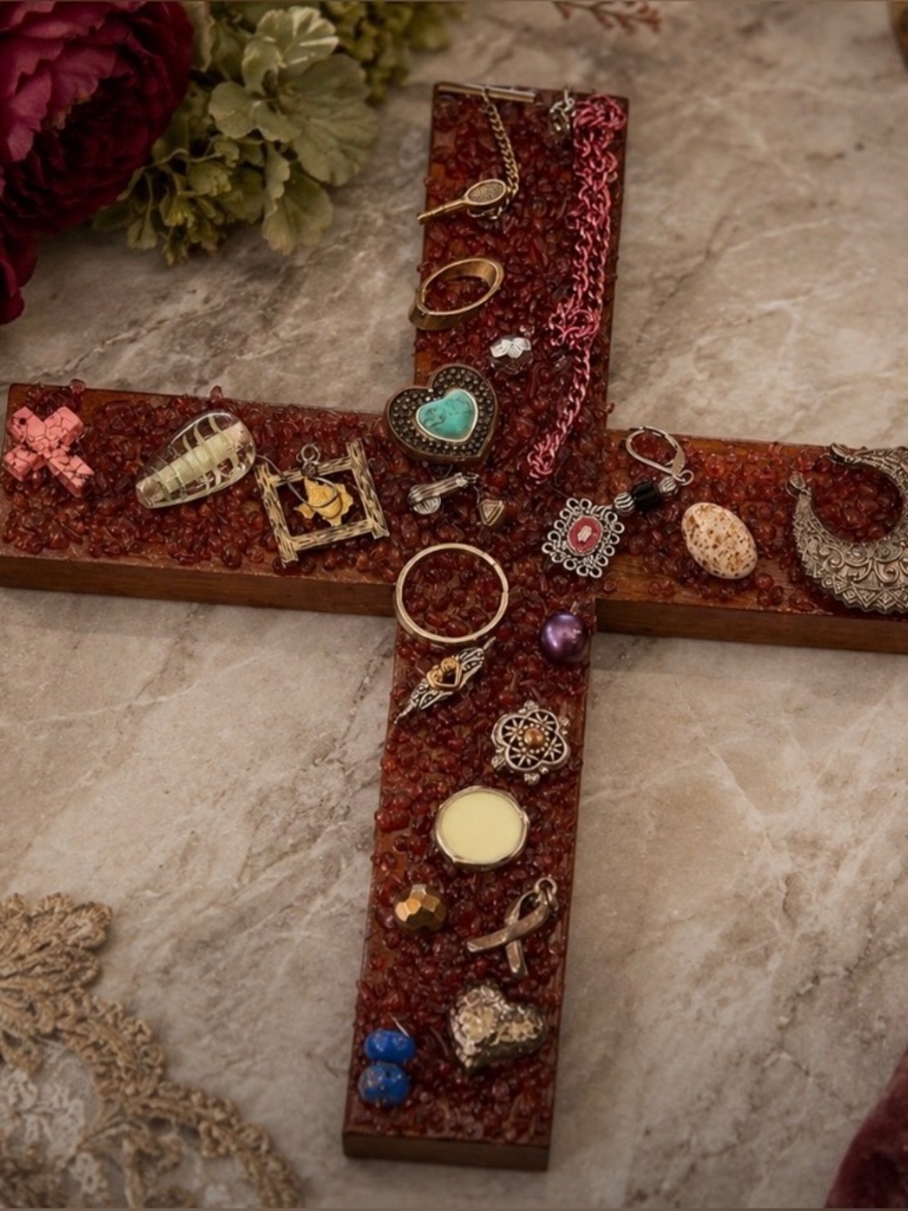 Embellished Decorative Cross Wall Art - Red